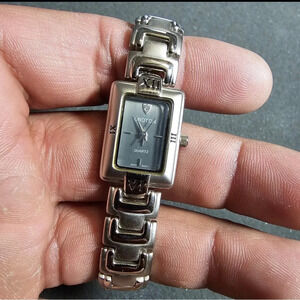 Croton Ladies Quartz Tank Style Watch Silver Tone Working Roman Numerals